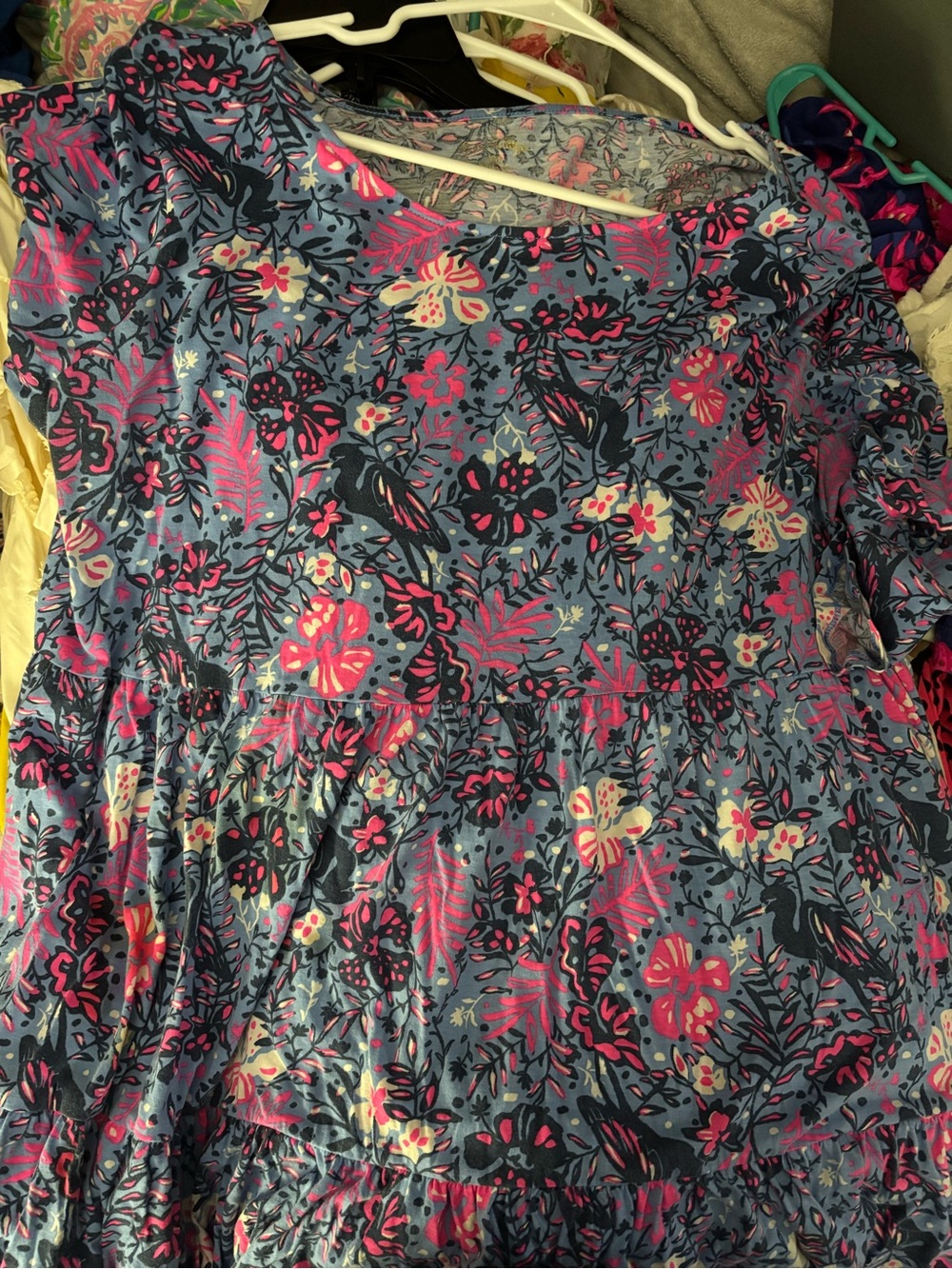 Floral Tiered Blue & Pink long Sleeve Dress - Picture 1 of 1